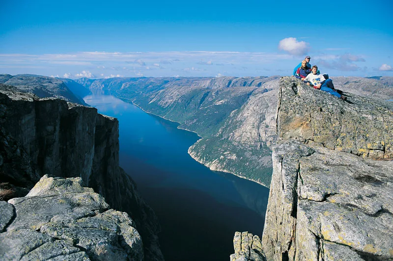 Lysefjorden between its steep walls, the narrow crack in the mountain mass