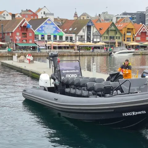 A RIB boat moored in Stavanger harbour